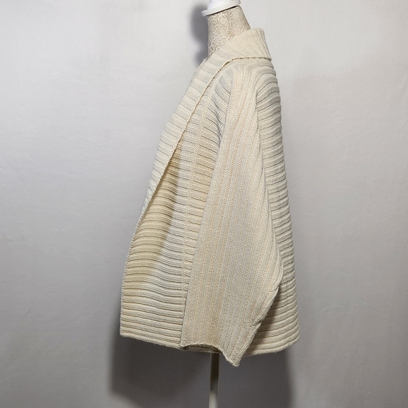 Isabella Bird Women Ivory Wool Blend Long Sleeve Open Front Ribbed Cardigan SZ S - Picture 9 of 13